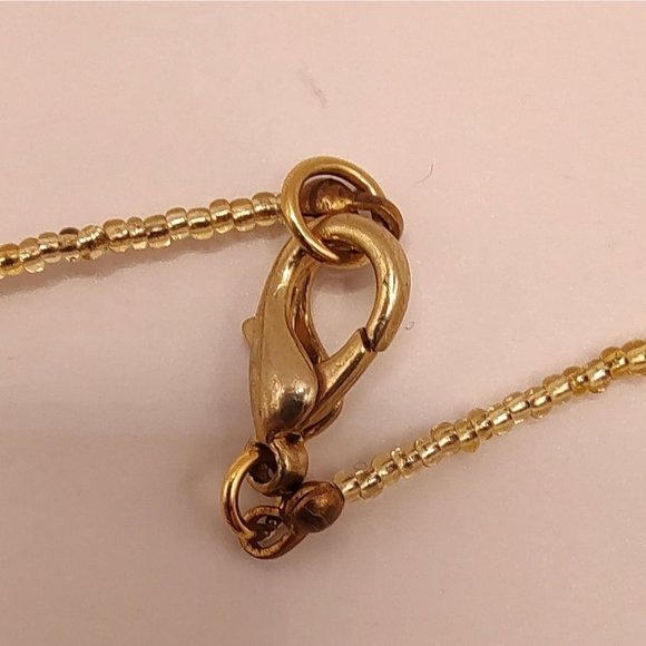 Vintage Gold Tone Clear Navy Clear Glass Beads Heart Necklace Earring Set - Picture 8 of 14